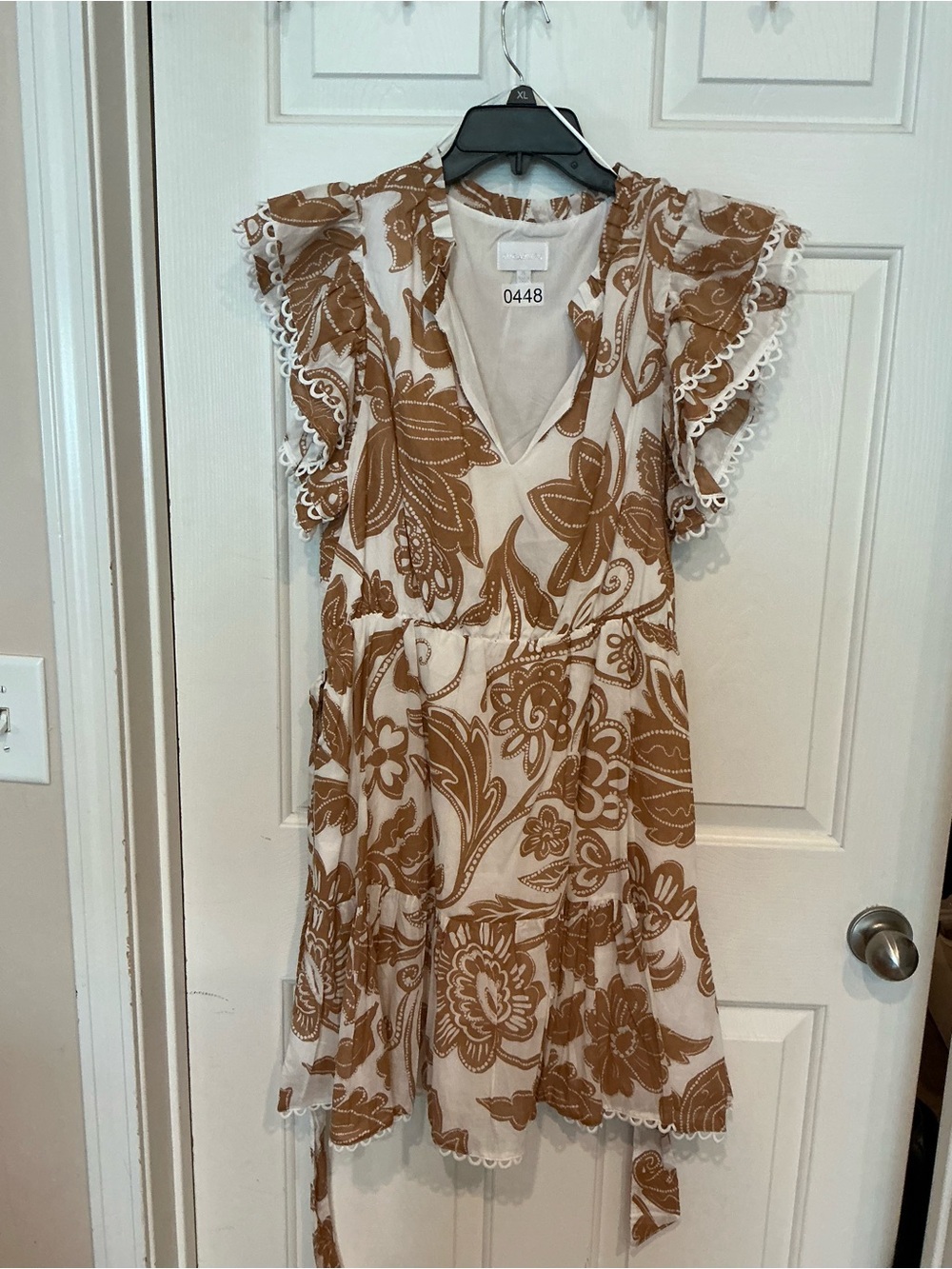 Sugarlips Cream and Brown Floral V-Neck Ruffle Dress